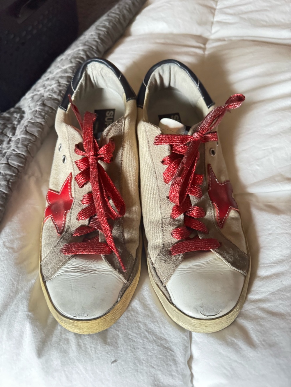 Grey Goose Canvas Sneakers with Red Star and Red Laces
